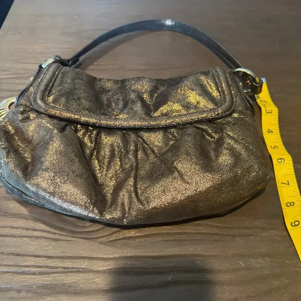 Fendi Metallic Bronze Leather Baguette Shoulder Bag Suede Interior Authentic COA - Picture 5 of 7